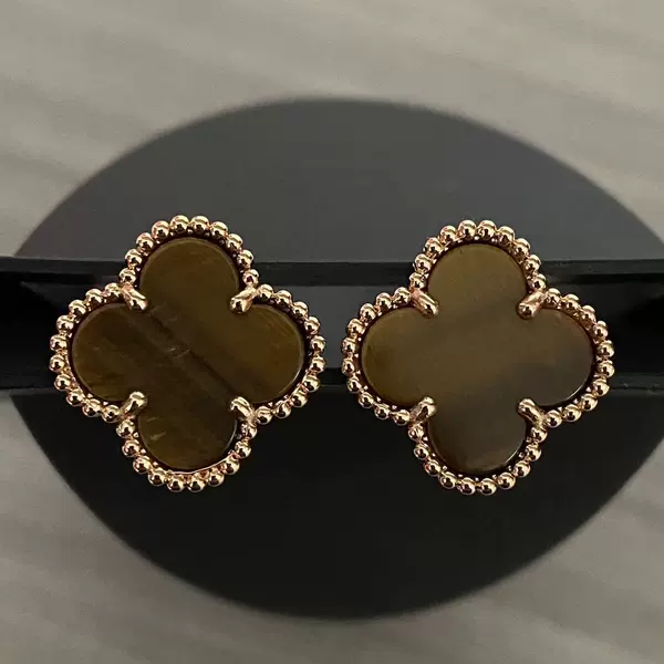 Rose Gold [Tiger Eye Stone 1.5cm] Stud Earrings