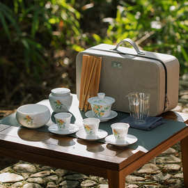 德化白瓷旅行套组甜白茶艺教学茶具便携包盖碗茶艺师培训商务旅行