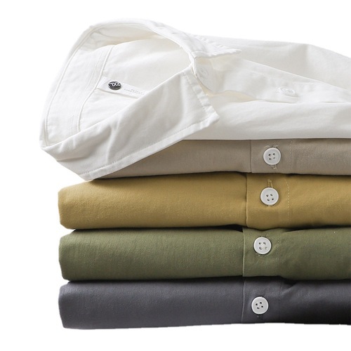 American Heavyweight Long-Sleeve Shirt for Men  Autumn Loose Fit Pure Cotton Slim Shirt Solid White Collar Shirt Outerwear