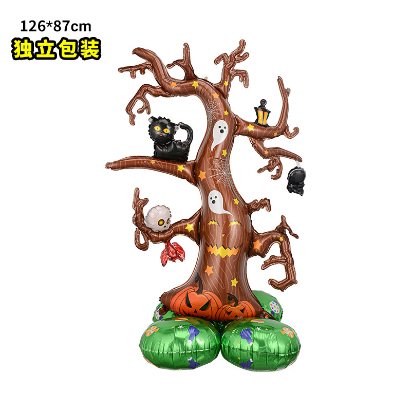 Nuevo globo de Halloween 4D globo tridimensional columna árbol fantasma lápida de bruja puede pararse base globo de película de aluminio