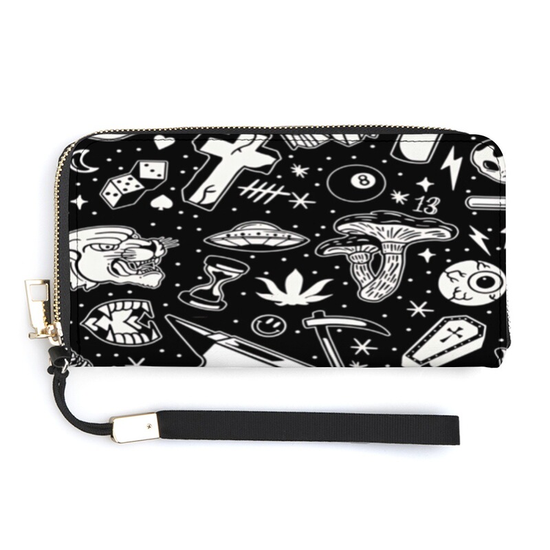 Gothic Tattoo Pattern Long Wallet, Printed Pattern, Women's Clutch Coin Purse Card Holder