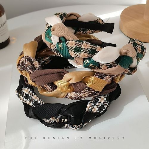 Fashionable Retro Plaid Twist Headband Women's Skull Increase Thickening Anti-Slip Headband Pressed Hairpin High-end Hair Accessories