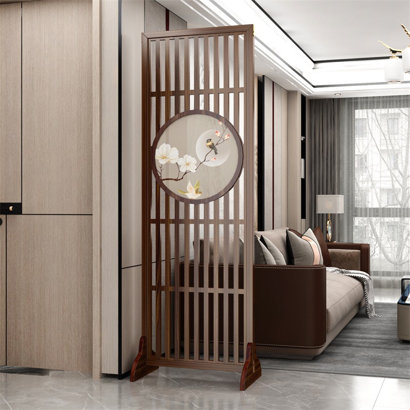New Chinese-Style Screen Partition for Living Room, Foldable and Movable Solid Wood Chinese-Style Entrance Office Hollow Decorative Divider