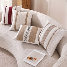 外贸原木棉麻风格米色高级民宿样板房沙发抱枕客厅轻奢靠垫靠枕套