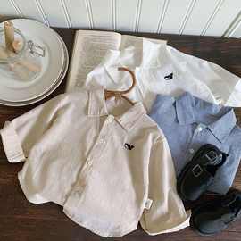 韩国男童女童小标刺绣开衫春秋新款薄款外套翻领宽松百搭儿童衬衫