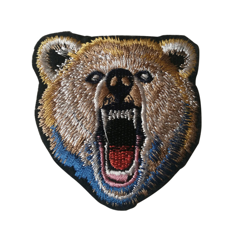 熊头电脑绣花章加工卡通服装贴花贴布绣商标绣花图案