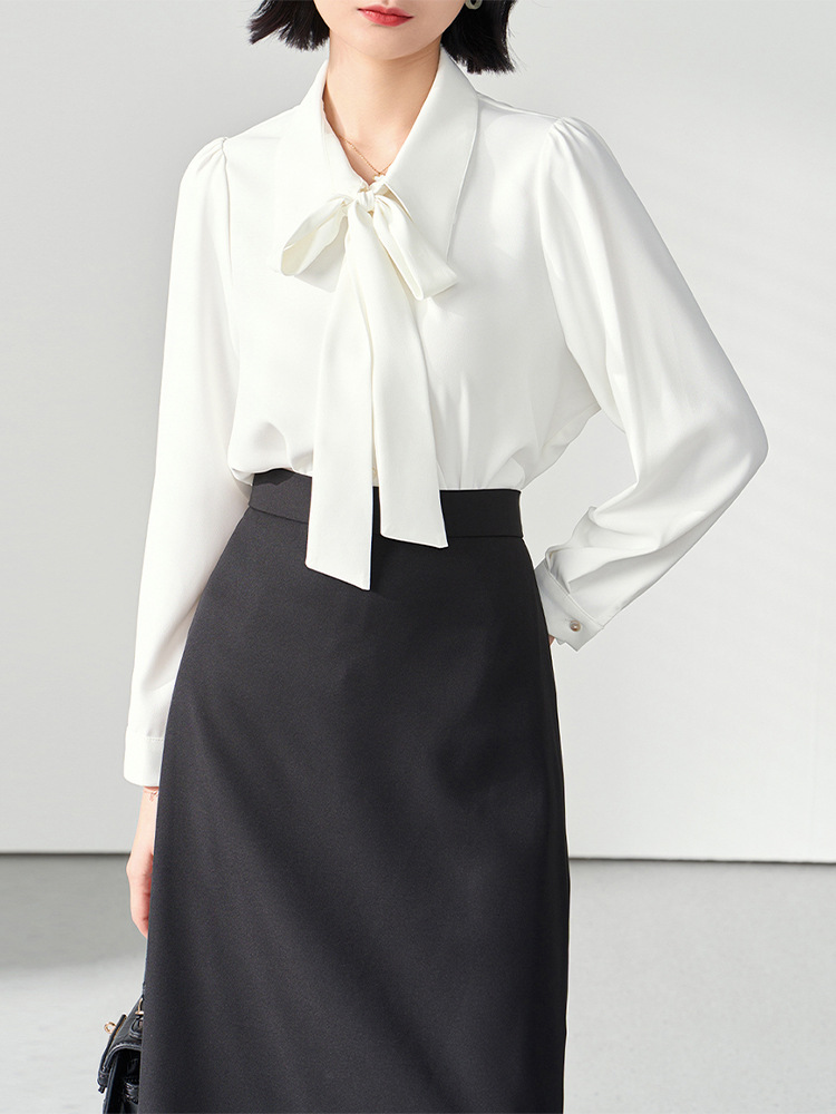 Elegant white design shirt with bow