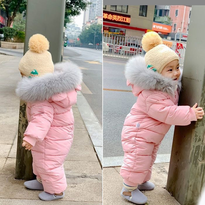外贸跨境爆款新生儿衣服婴儿连体衣冬季加厚毛领宝宝爬服加绒外套