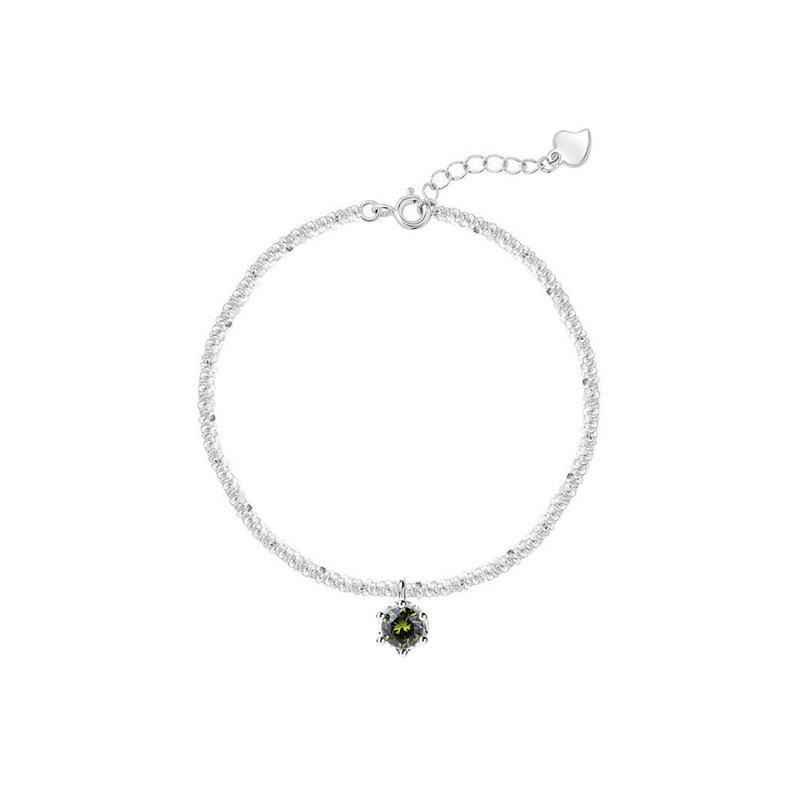 Silver Starry Sky Sparkling Bracelet With Olive Green Zircon_voghion.com