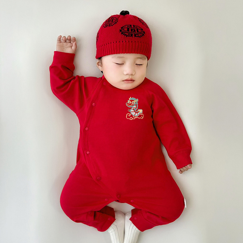 (2개) 점프 수트면 전체  잠옷 가을과 겨울 바닥 새해  옷 붉은 축제 100 일