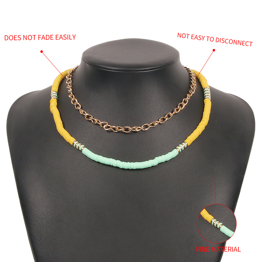 N9043 Bohemian Ethnic Style Vintage Necklace Color Leather Cushion Double-layer Clavicle Chain Simple Temperament Necklace Women display picture 14