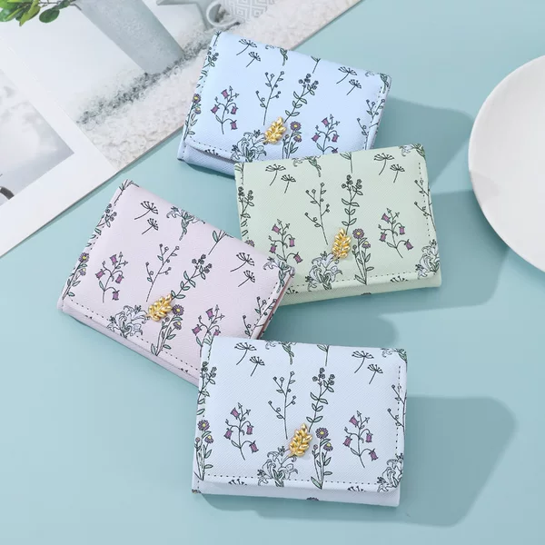 Small Wallet Japanese Style Ins 30% PU Flowers Short Wallet Small Fresh Coin Purse Student Korean Style Cute Card Bag