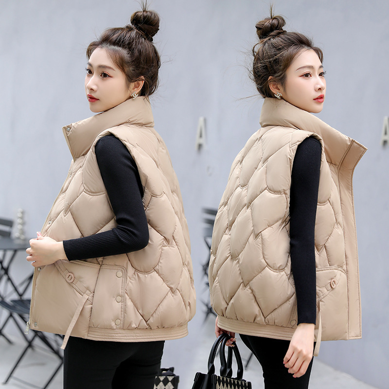 Down cotton waistcoat women's outer wear 2023 autumn and winter new lightweight stand collar Diamond Plaid warm down cotton waistcoat vest Down cotton waistcoat women's outer wear 2023 autumn and winter new lightweight stand collar Diamond Plaid warm down cotton waistcoat vest