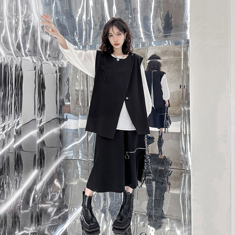 Yamamoto estilo oscuro volver cremallera chaleco para las mujeres primavera y otoño flojo adelgazamiento nicho diseño temperamento exterior abrigo image 5