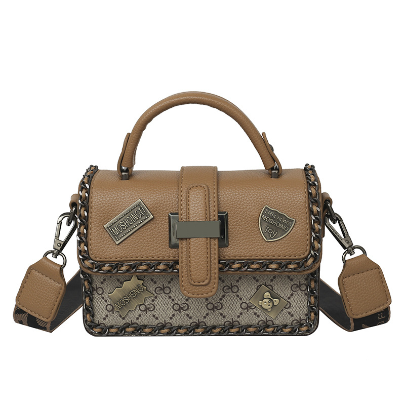 Borsa a tracolla vintage in pelle PU da donna, nuovo distintivo monogramma a contrasto di colore 2025, 2 tracolle regolabili, borsa a tracolla_voghion.com