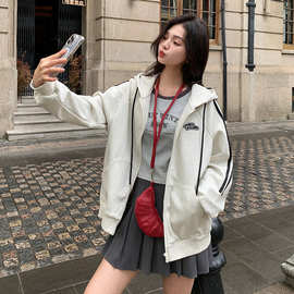 韩系慵懒风连帽卫衣外套女2025秋季新款宽松休闲运动拉链开衫上衣