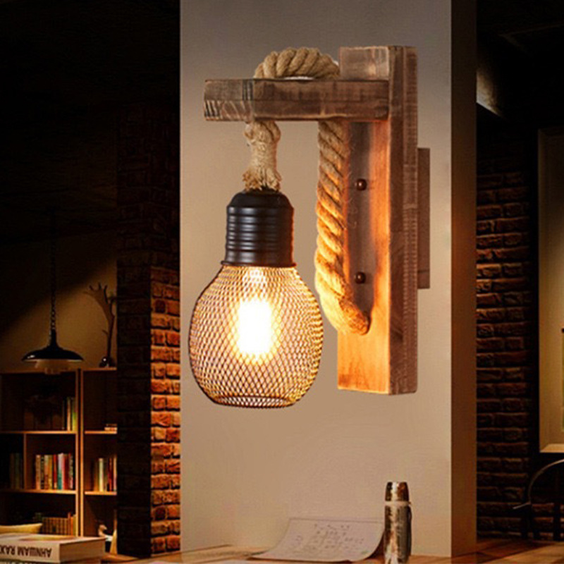 American country retro cafetería pasillo restaurante bar creativo madera madera lámpara de pared