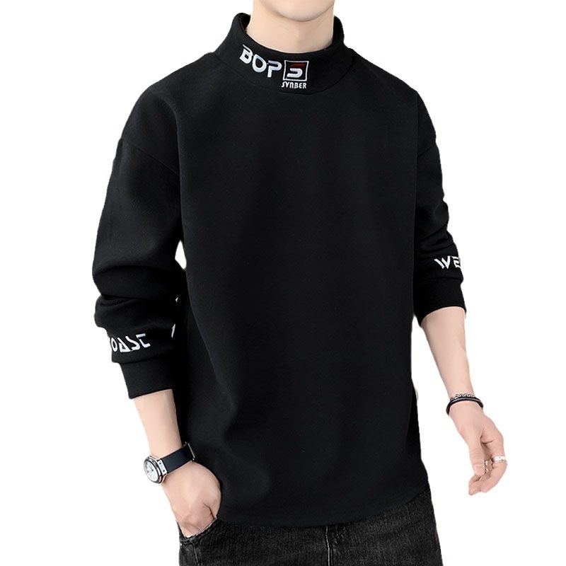 가을과 겨울 양면 벨벳 세미 하이 칼라 긴팔 스웨터베이스 셔츠 남자의 잘 생긴 따뜻한 이너 트렌디 한 슬림 핏 탑