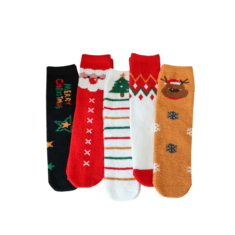 Calcetines de Navidad otoño e invierno nuevo mediados de la pantorrilla recta árbol de Navidad calcetines de terciopelo bilateral dulce damas piso de casa calcetines de Navidad