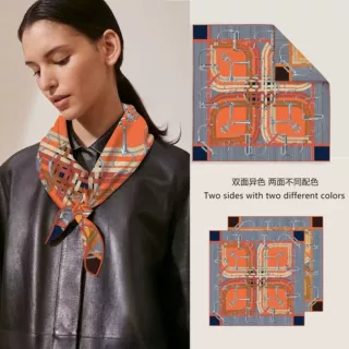 2026新款70斜纹绸方巾双面异色同花仿真丝丝巾手工卷边百搭高级感