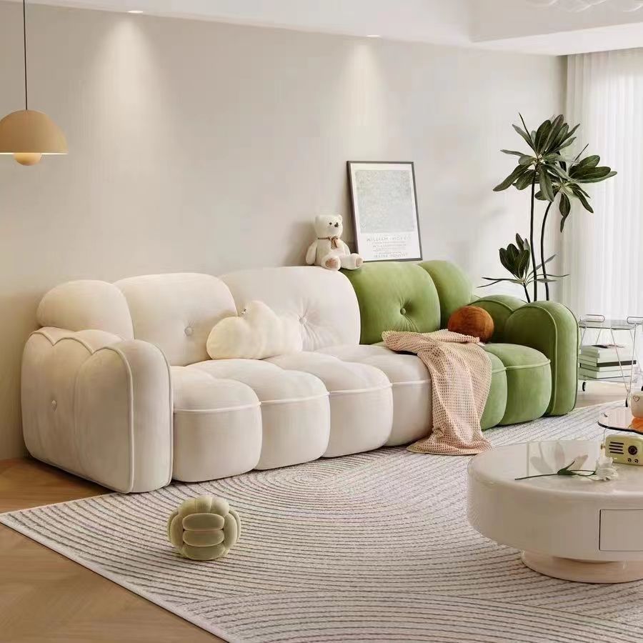French Cream Style Fabric Sofa Living Room Small Apartment Cloud Velvet Designer Internet Celebrity Straight Three-Person Sofa