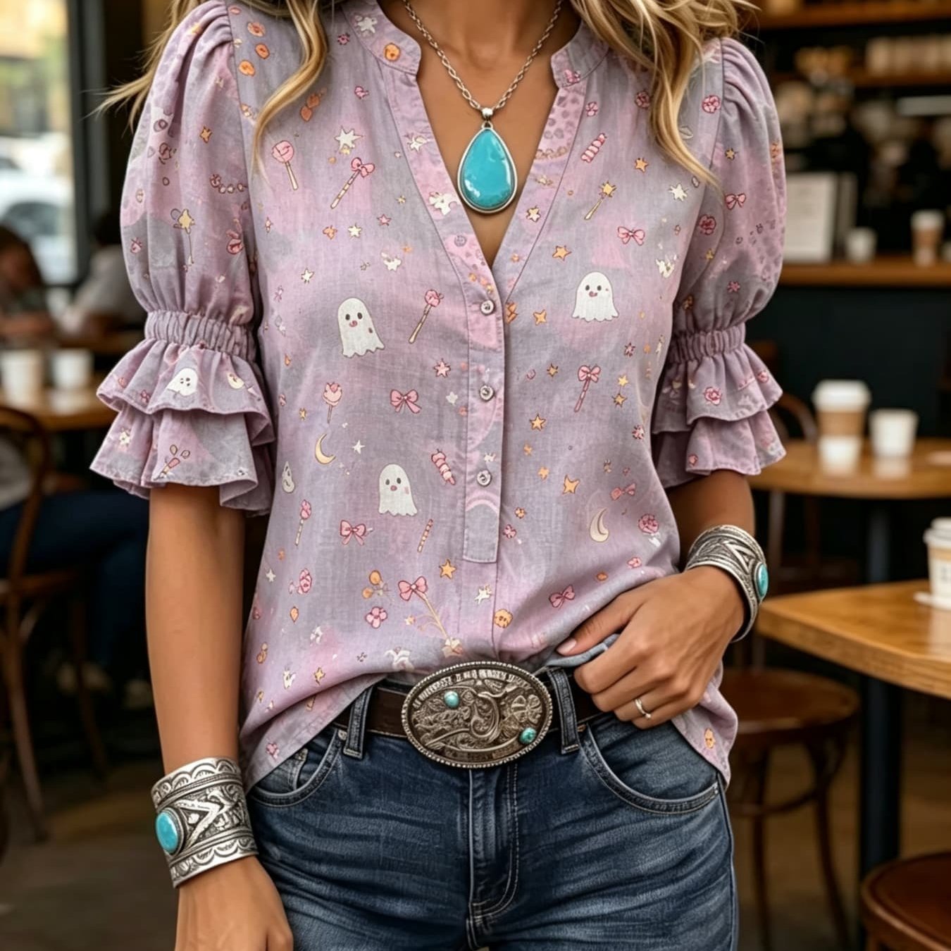 Transfronterizo exclusivo para camisas de impresión vintage mujeres sueltas de cuello en V de manga corta chaqueta bohemiana Europa y América nuevo transfronterizo image 37