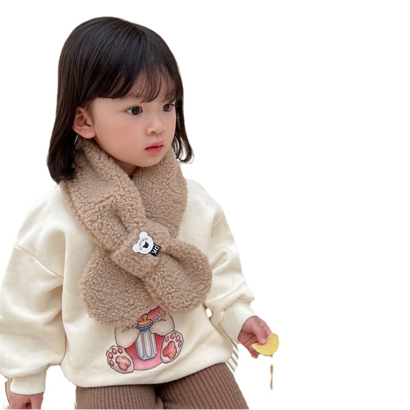Autumn and winter warm plush children's cross scarf cute baby plush collar cartoon fur scarf