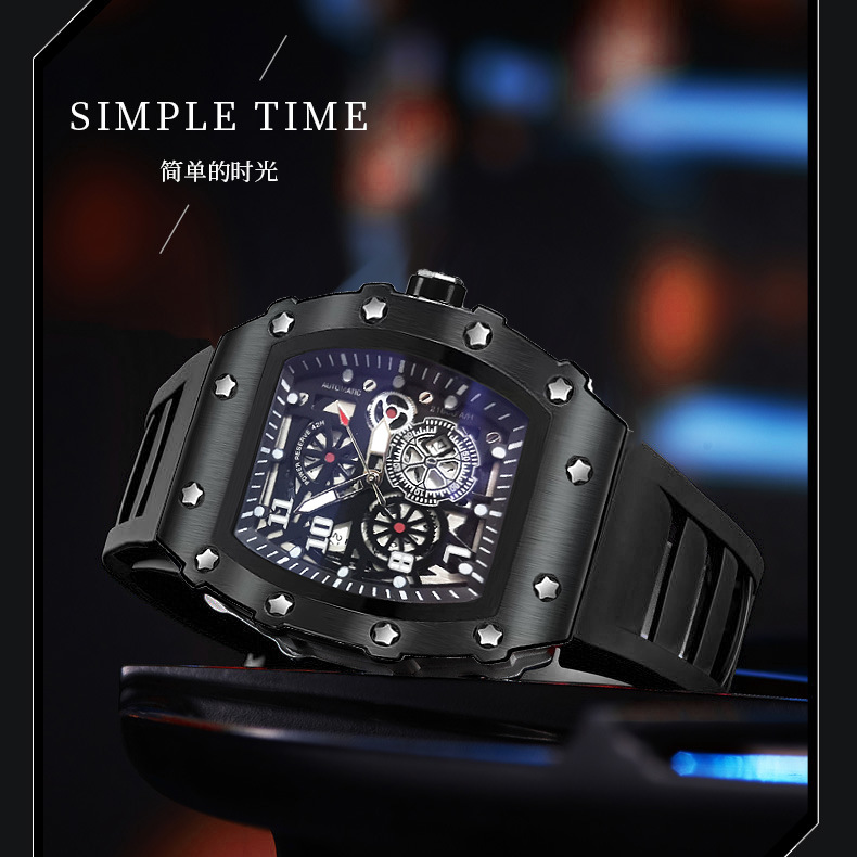 Zido Brand Casual Fashion Trendy Fully Automatic Quartz Cut Out Luminous Waterproof Black Warrior 1705 Men's Watch