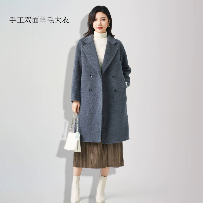 Двустороннее шерстяное пальто для женщин, осень-зима 2025, новый корейский стиль, свободное длинное шерстяное пальто, толстая новая модель