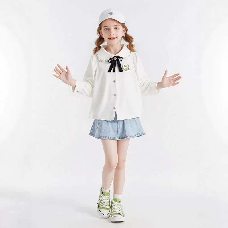 Базовый уютный хлопковый лонгслив с бантом, поло, рубашка, для подростков