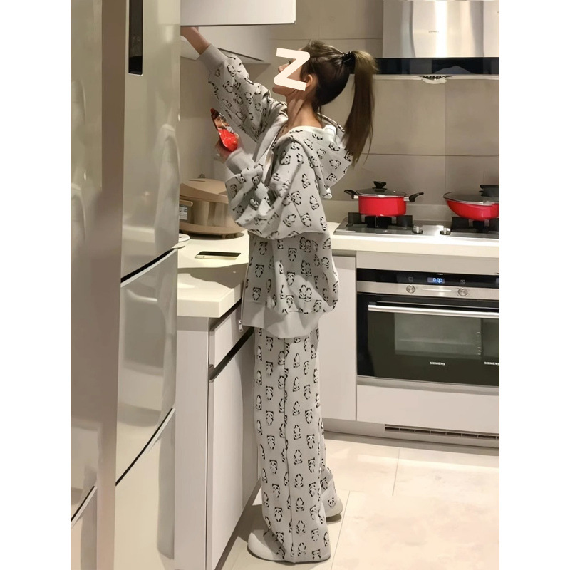 胖mm大码设计感套装女春秋26-300斤减龄连帽卫衣遮胯阔腿裤两件套