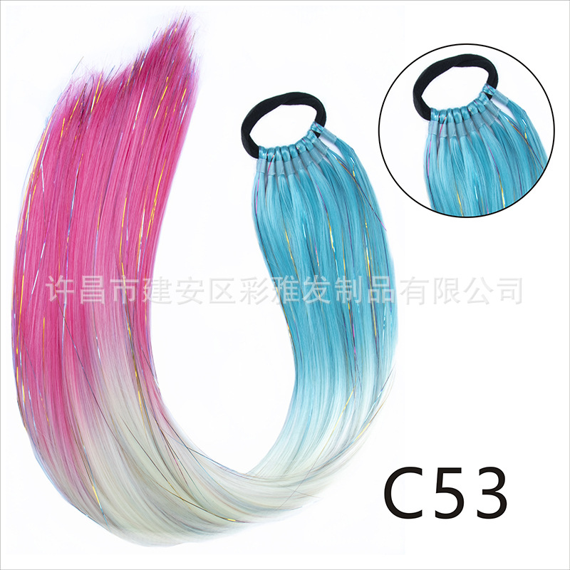 Comercio exterior transfronterizo láser de fibra química colorida cola de caballo 24 pulgadas trenzada de nueve hebras extensión de cabello cola de caballo simple y rápida