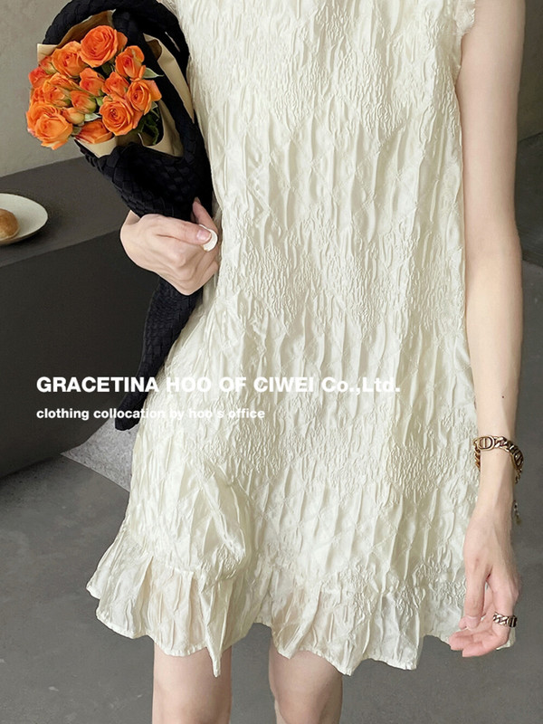GRACETINAHOO 气质淑女光泽感荷叶边下摆宽松纯色连衣裙女 LY5244|undefined