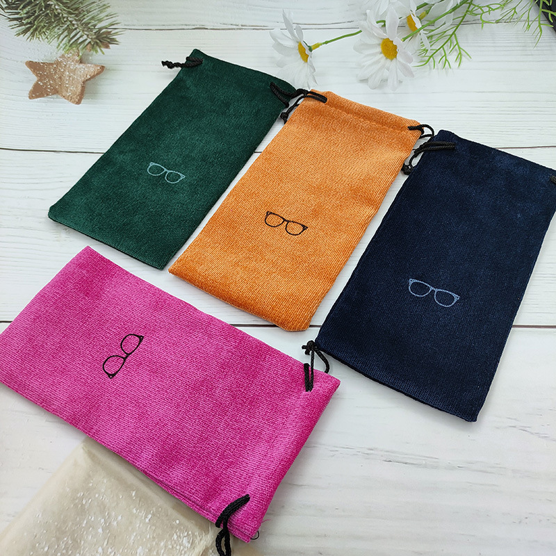 Fábrica de stock rápido de alta calidad bolsa de almacenamiento de color tela de lana bolsa de ojos bolsa de gafas de sol bolsa de cuerda de tracción bolsa de gafas