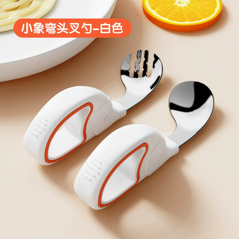 Children's spoon stainless steel, ring, set, silicone tableware for training for feeding
