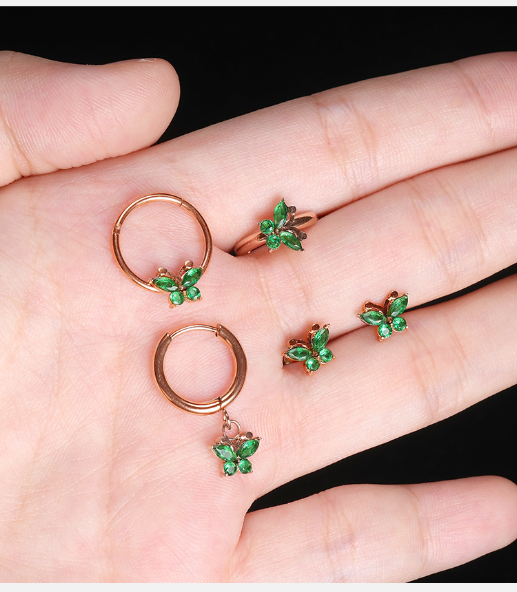 Fashion Butterfly Stainless Steel Zircon Hoop Earrings Ear Studs 1 Piece