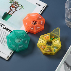 Portable octagonal 7-compartment small medicine box storage box dust-proof seven-day-a-week medicine box packaging box wholesale