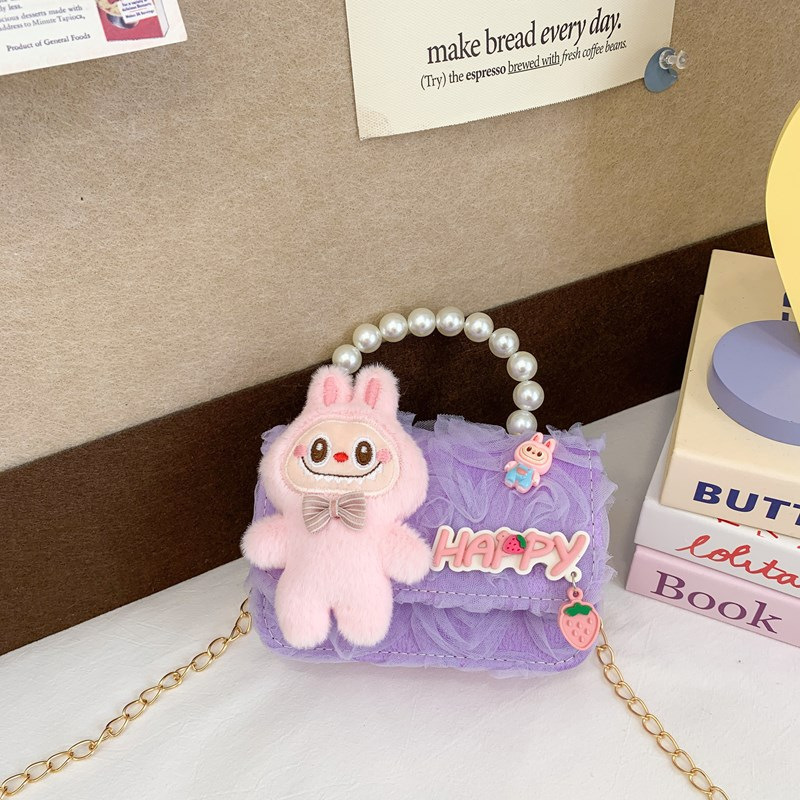 Dulce princesa bolso de hombro de perlas portátiles 2025 mini bolso de cadena de arco para niños