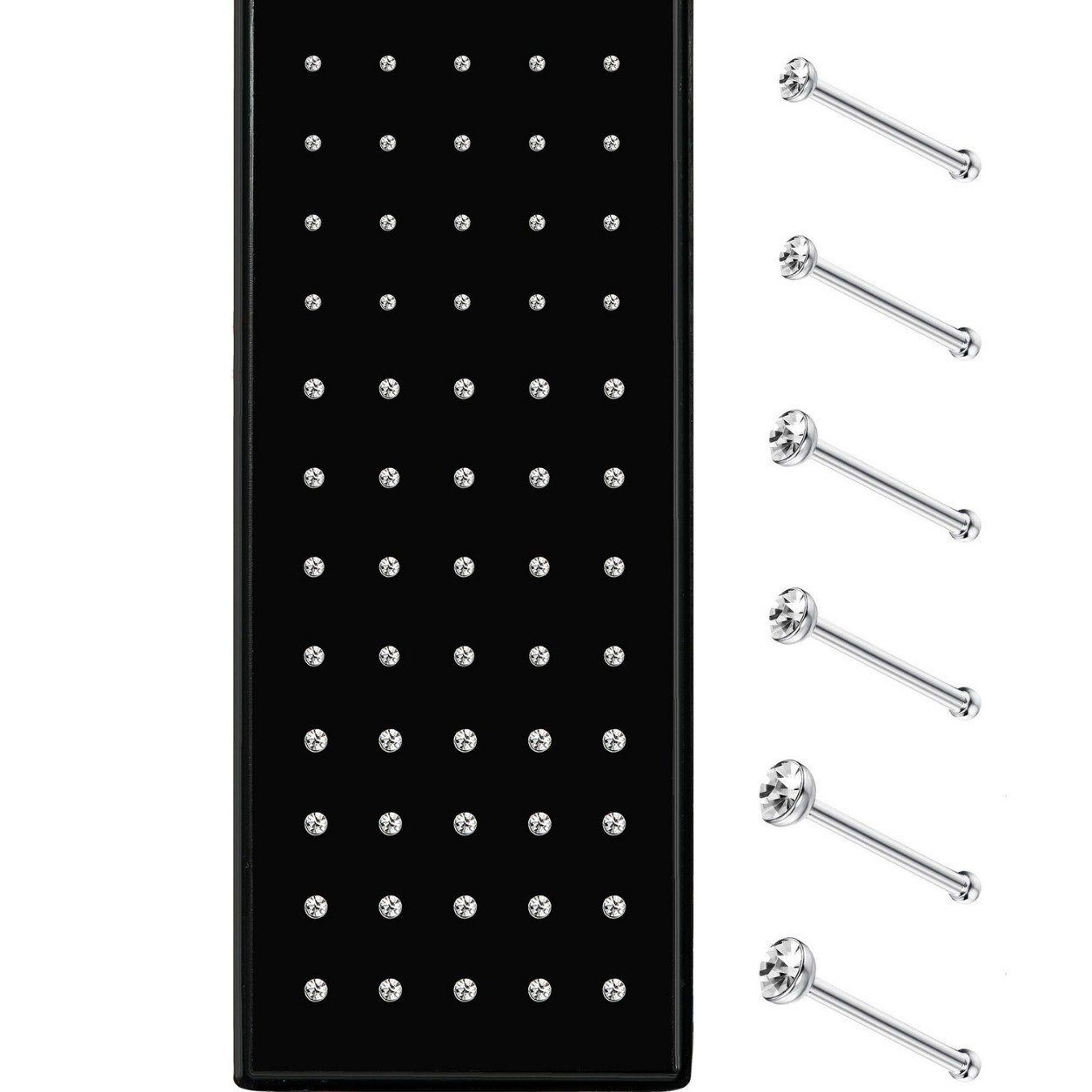 Venta caliente europea y americana 1,5/2,0/2.5 mm60 PCs/caja de acero inoxidable nariz Stud diamante titanio acero nariz anillo piercing joyería