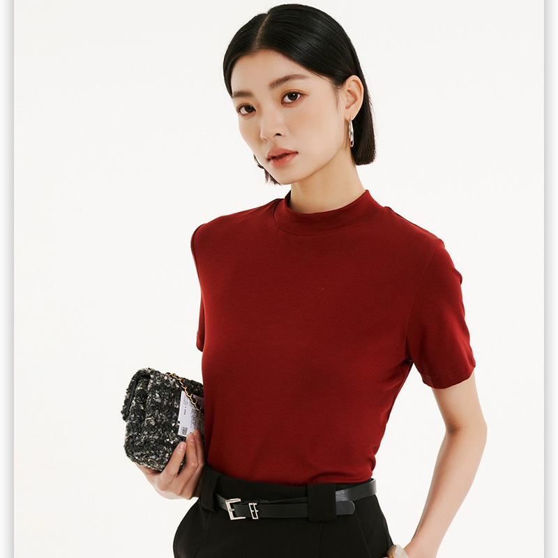여성용 반팔 티셔츠 3574 면 모폴리스 반하이넥 메나슈단 2025 봄 여름 신상 아우터웨어