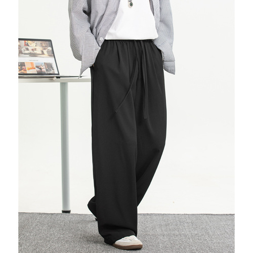 Cooling and breathable men's casual straight-leg loose drop waist trousers, thin summer pants, easy to wrinkle, basic and versatile long pants