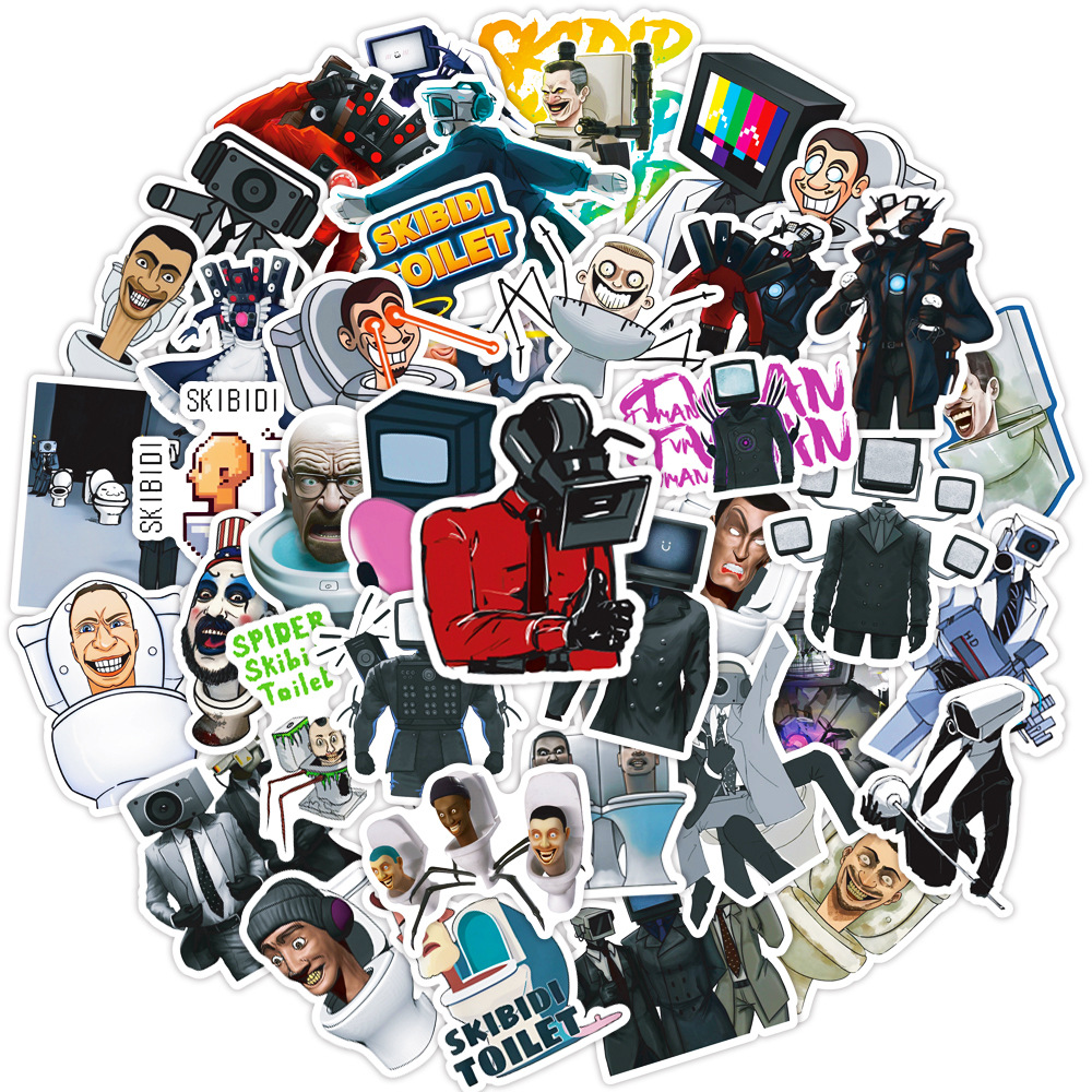 50 unids aseo hombre y monitor persona skibidi inodoro juego dibujos animados taza de agua impermeable decorativo graffiti pegatinas