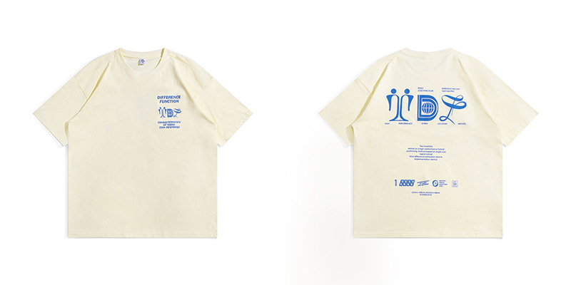 Vyriški trumpomis rankovėmis 220 g pavasario-vasaros medvilniniai laisvi marškinėliai paaugliams su kinišku abstrakčiu spaudiniu_voghion.com