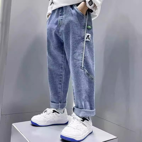 Boys' Pants Spring and Autumn 2024 New Style Medium and Large Children Stylish Casual Trousers Korean Version Jeans Trend Cross-border Wholesale