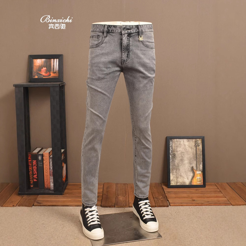 Summer Thin Smoky Gray Men's Jeans Stretch Slim Fit Trendy Brand High-End Washed Casual Soft Pants for Men Summer Thin Smoky Gray Men's Jeans Stretch Slim Fit Trendy Brand High-End Washed Casual Soft Pants for Men