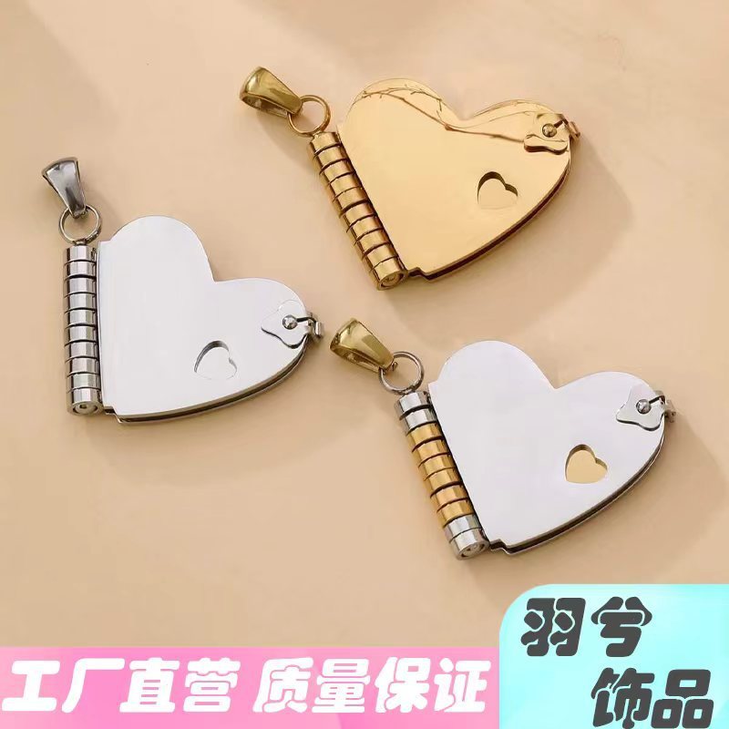 European and American Cross-Border Stainless Steel Heart Pendant Valentine's Day Gift Openable Book Pendant Customizable Engraving Jewelry Accessories