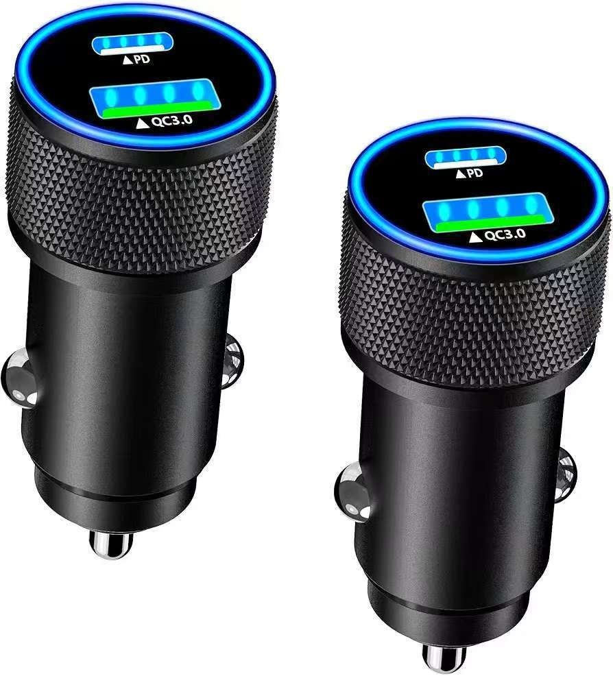 Car Charger Dual Fast Charging Metal Material Super Qc3.0 Spring Cable Suitable for Apple Flash Charging
