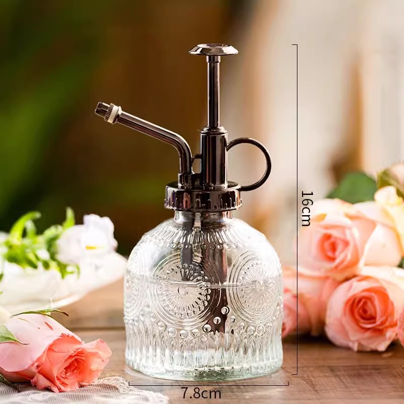 Regadera de vidrio retro para jardinería, botella pulverizadora doméstica, pulverizador de presión pequeño para regar flores y jarrones.