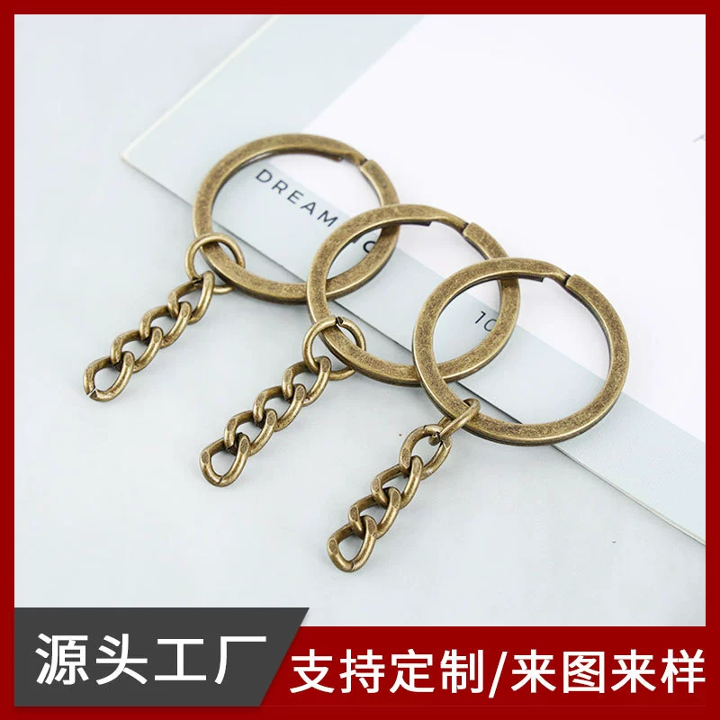 В наличии металлическое кольцо для ключей с цепочкой 25 мм плоское кольцо плюс 4-секционная цепочка DIY брелок из нержавеющей стали железная цепочка
