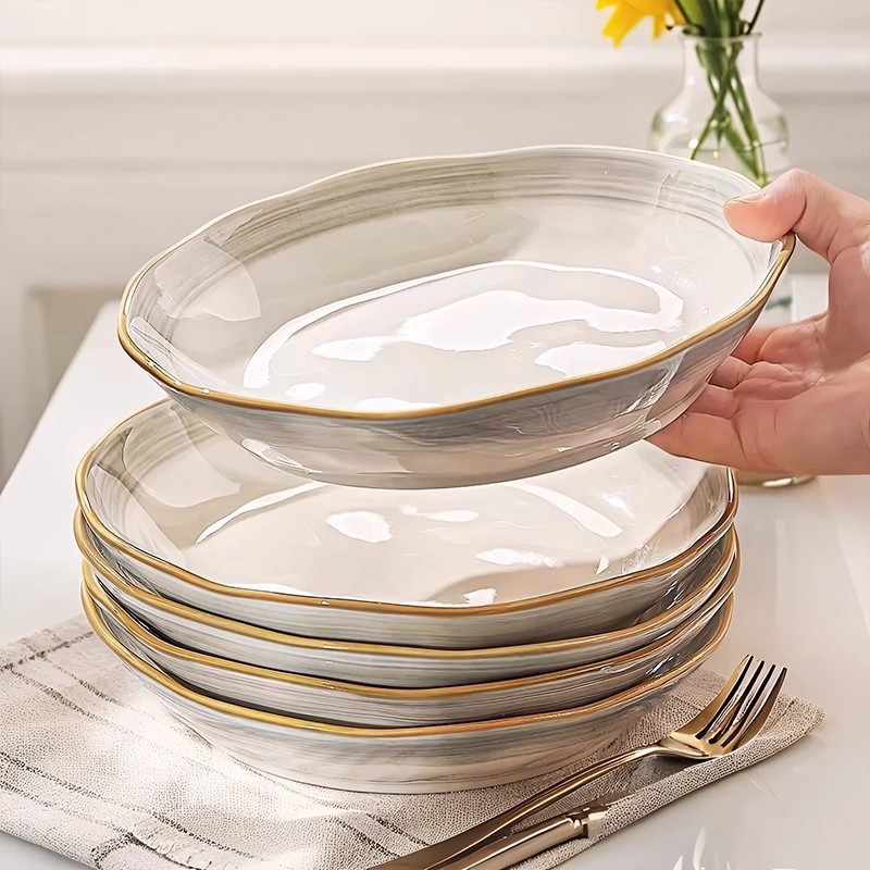 Jingdezhen cubiertos de cerámica de color esmaltada cubiertos de cerámica domésticos cubiertos de platos de platos de platos simples cubiertos de platos